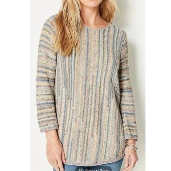 J. Jill Sweaters - J. Jill Turquoise Striped Knit Boho Sweater Women’s Size Large Petite
